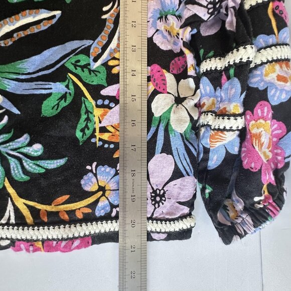 C&C California Blouse Womens XL Black Floral Boho Linen Peasant Top Long Sleeve‎ - Picture 10 of 10